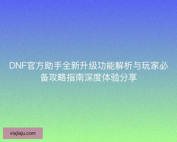 DNF官方助手全新升级功能解析与玩家必备攻略指南深度体验分享